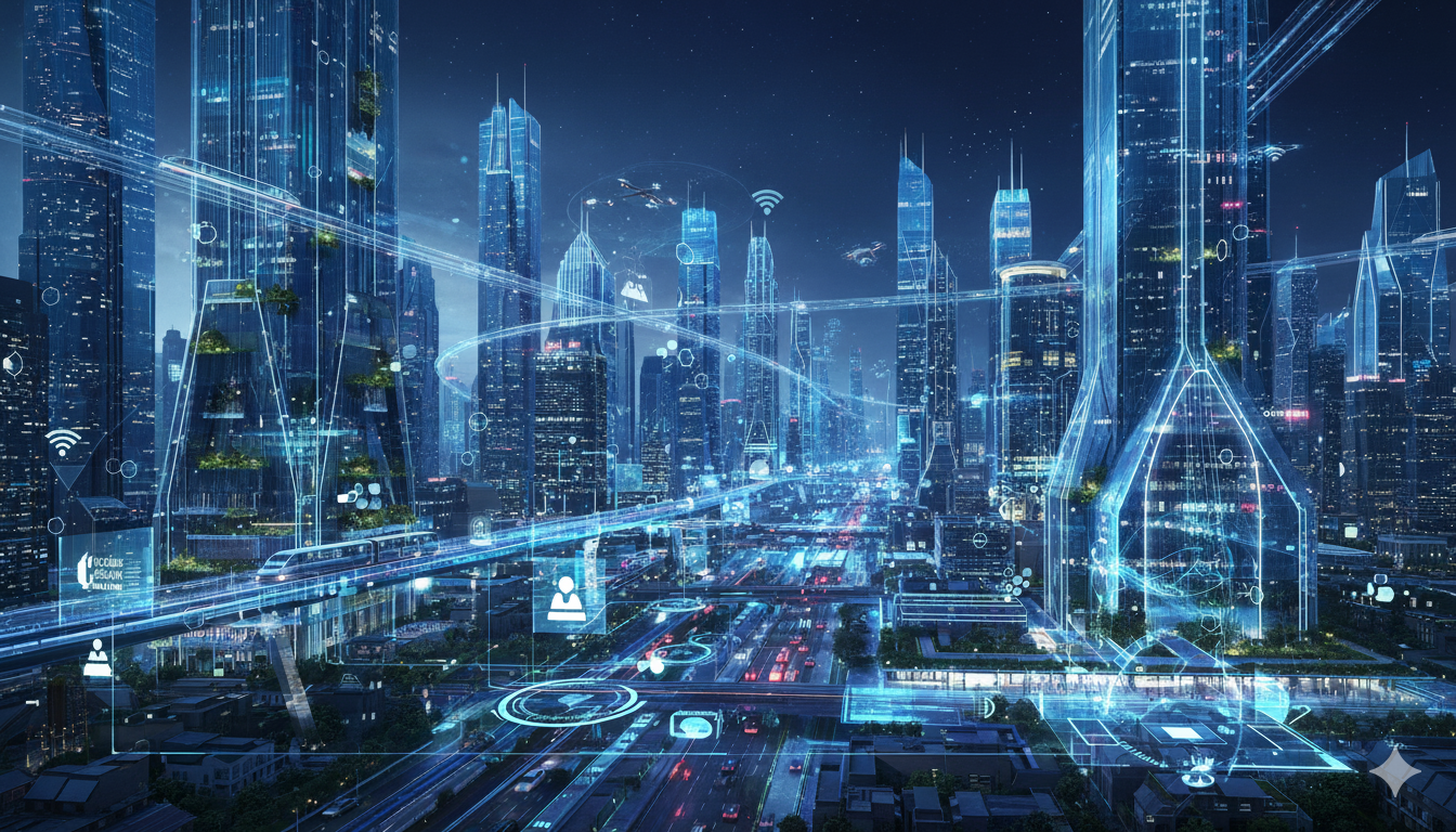 Image of a futuristic, interconnected Chinese city